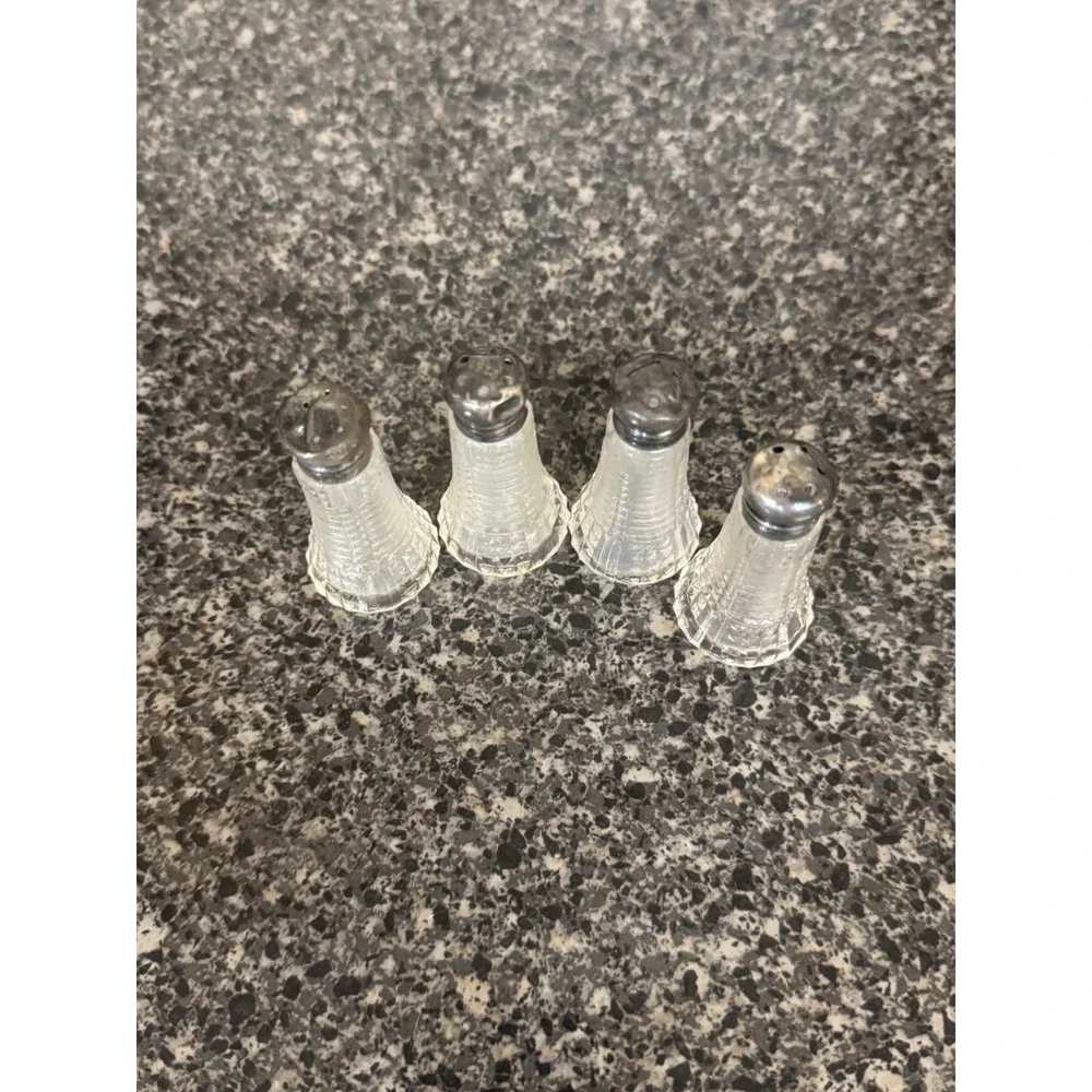 Vintage 1940's mini Sterling Silver Salt Pepper Shakers crystal Set Of 4